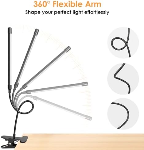 ShineTech 3-Head LED Desk Lamp with Clamp, Eye-Caring Clip on Lights