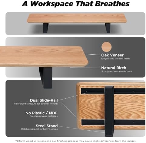 ULTRARM Moodular Wooden Monitor Stand Desk Organizer, Standard 33.4" Oak