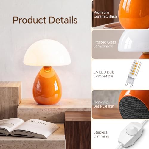 Dawnwake Mushroom Lamp Table Lamp for Bedroom-Small Desk Table Lamps,Orange