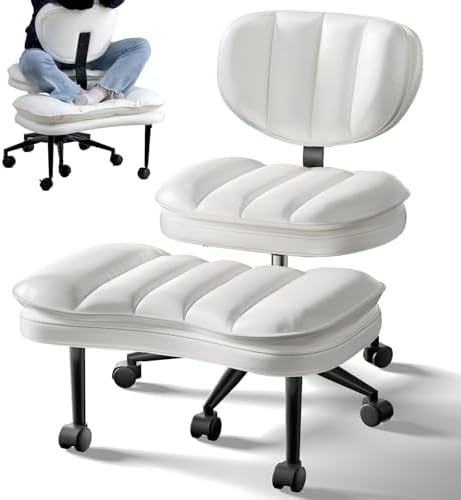 Extra-Wide & Tall Cross-Legged Office Chair – Deeply-Padded Cloud Seat, Ergonomic Back Support, Adjustable Height for ADHD & Meditation, White
