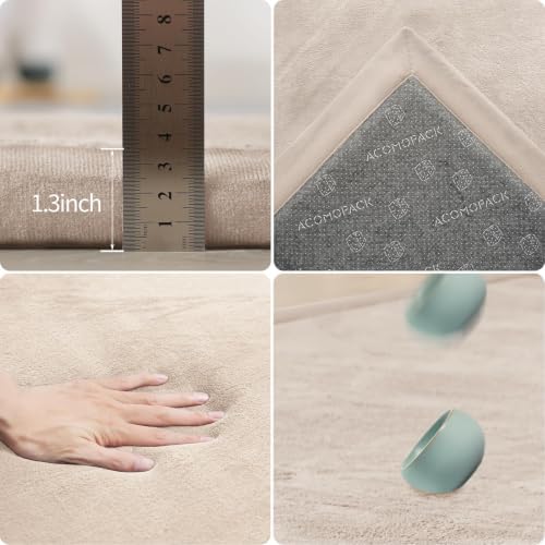 ACOMOPACK 1.3" Thick Baby Play Mat for Floor,50x50 Elasti-Foam Playpen Mat for Kids,Infants,Toddlers, Ultra Soft Crawling Mat with Non-Slip Bottom,Tummy Time,Nursery Rug,Yoga,Tatami（Beige）