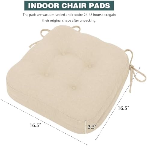 baibu Patented Dining Chair Cushions, 6 Pack, 16.5 x 16.5 x 3.5 in, Beige