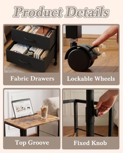 Faesun Night Stand with Charging Station & Swivel Top, Brown Black