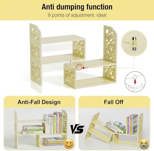YGYQZ Adjustable Desktop Shelf Organizer, 3-Tier Desk Shelf, Beige Pattern