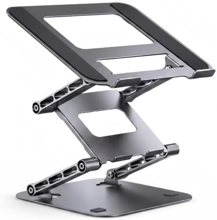 3-Tier Height-Adjustable Laptop Stand, All-Metal Dual-Bar Anti-Slip Heat-Dissipating Notebook Stand for MacBook Pro/Air (10-17"), Tablet, Gaming, Office, Home, Drawing - Gray