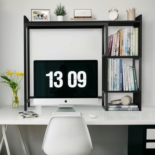 Black Desk Hutch Top Only Dorm, Desktop Shelf Bookshelf 37" Organizer Shelves for Computer Dorm Office