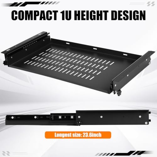 Sliding Under Desk Laptop Mount Shelf with Air Vents 21'' W x 12'' D Metal Under Desk Slide Out Tray Laptop Storage Tray for Home Office Standing Desks Workstations Cabinet Gaming