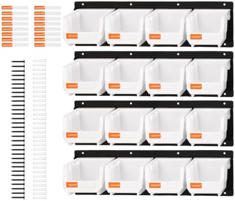 16pc Wall-Mounted Storage Organizer Set with Metal Rails White