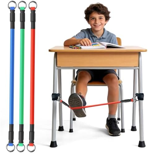 ELETIUO 3-Pack Sensory Chair Bands for Kids - Anti-Slip Fidget Tool for ADHD, Autism & Focus-Silent Stress Relief Bands Fits 20"-28" Desk Legs for Classroom & Home (Red/Blue/Green)