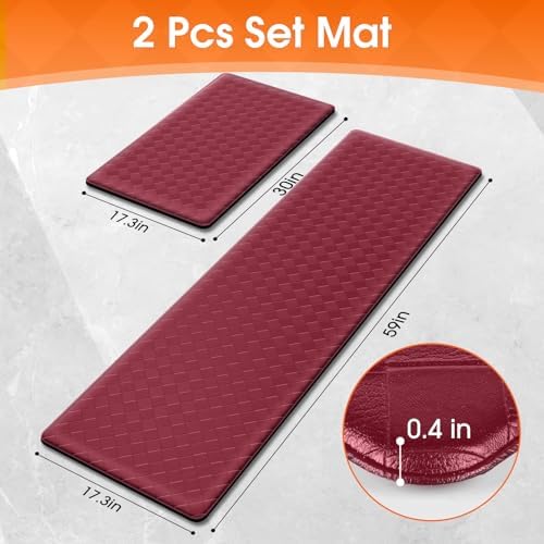 TranquilRelax 2-Piece Kitchen Mats, Cushioned Non-Slip Floor Mats, Burgundy