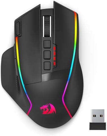Redragon Wireless Gaming Mouse, Ergonomic Mouse 16000 DPI with Rapid Fire Key, 9 Macro Buttons, 170-Hour Durable Power Capacity and RGB Backlight Wired/Wireless Mouse for Laptop/Mac/PC