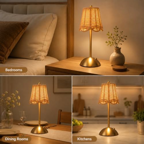 6 Pcs Cordless Table Lamp Rechargeable Touch Lamp Gold Woven