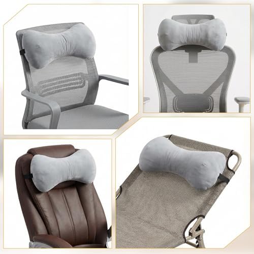 1Pc Neck Headrest Pillow for Recliner Armchairs, Bone Shaped Chair Head Cushion Plush Curve Cervical Roll Pillow with Adjustable Strap for Sleeping Neck Support Pain Relief Car Airplane Travel