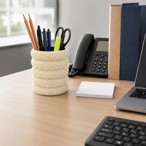 PowerTRC 3D Printed Grideo Pen Holder for Desk – Modern Pencil Cup Organizer, Office Supplies Holder, Classroom Teacher Desk Decor, Home Office Gift, Made in USA (Bone White)