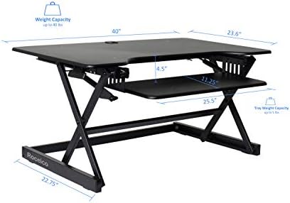 Rocelco 40" Large Height Adjustable Standing Desk Converter - Quick Sit Stand Up Dual Monitor Riser - Gas Spring Assist Computer Workstation - Retractable Keyboard Tray - Black (R DADRB-40)