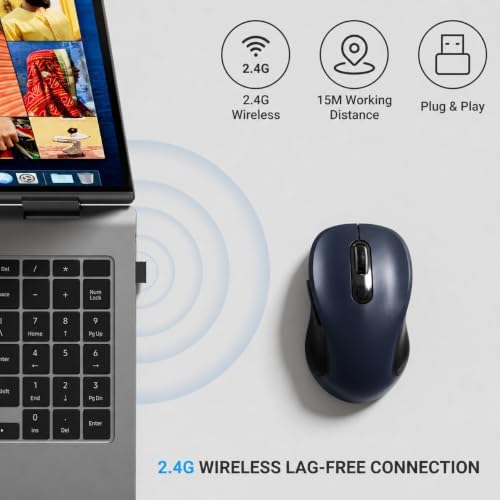 WisFox 2.4GHz Wireless Mouse for Laptop, Ergonomic 6-Button, Matt Gray