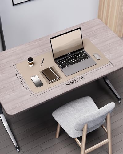 YSAGi Double-Sided Desk Pad, 35.4"x17" Leather Desk Mat, Eco Cork Desk Pad Protector,Large Mouse Pad,Waterproof Desk Blotter for Office/Home (Beige/Cork)
