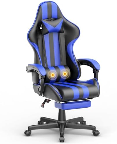 Huracan Gaming Chair with Footrest, Ergonomic Computer Chair Lumbar Support, Adjustable High Back Recliner for Adults, Racing Style Video Gaming Chairs, for Home Office Streaming, Navy