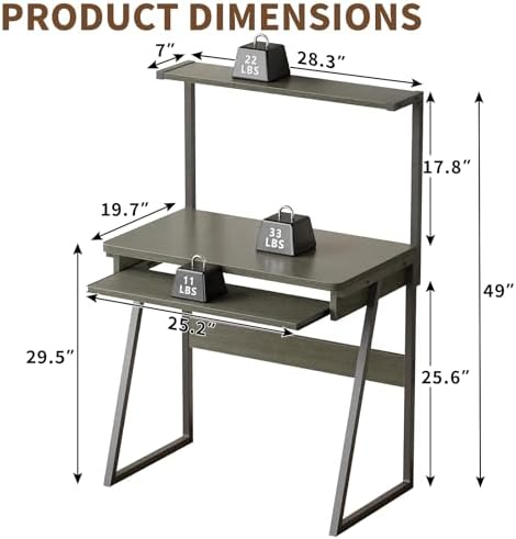 ALISENED 2 Tiers Small Computer Desk for Small Space, Compact Laptop Table Workstation with Keyboard Tray