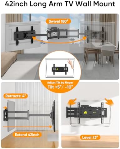 FORGING MOUNT Long Arm TV Wall Mount with Power Strip for 42–80 inch TVs