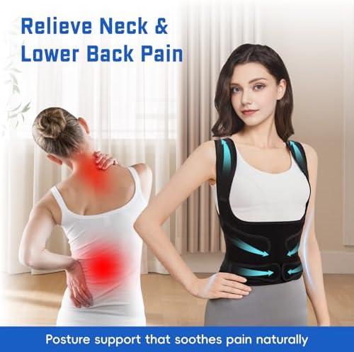 Posture Corrector for Women & Men, Adjustable Back Brace Shoulder Straightener, Full Back Support for Upper & Lower Back Pain, Hunchback, Scoliosis Relief (Black, Small)