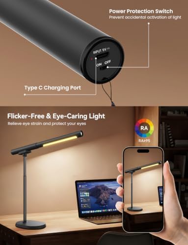 Cordless Desk Lamp, Magnetic LED Table Work Light with Dimmable Brightness