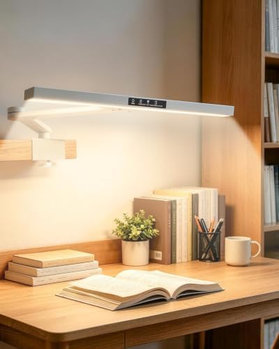 LED Desk Lamp, 23.6 Inch Extra Wide Clamp Light, 18W 1200LM Dimmable with 3 Color Modes, Eye-Caring Space-Saving Task Lamp for Home Office, Study,Reading