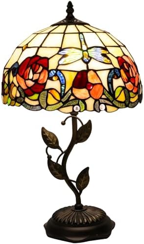 Tiffany Table Lamp Dragonfly Rose Style Stained Glass Lamp