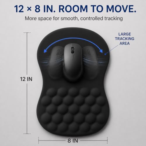 Ergonomic Mouse Pad with Wrist Rest, Large 12x8 inch, Black