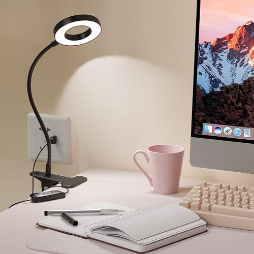 Foneso Desk Lamp Clip on Light, 48 LEDs USB Lamp with 3 Color Modes 10 Brightness Levels, 360° Flexible Gooseneck Eye Protection Bed Night Light for Reading, Makeup, Office, Pack of 2