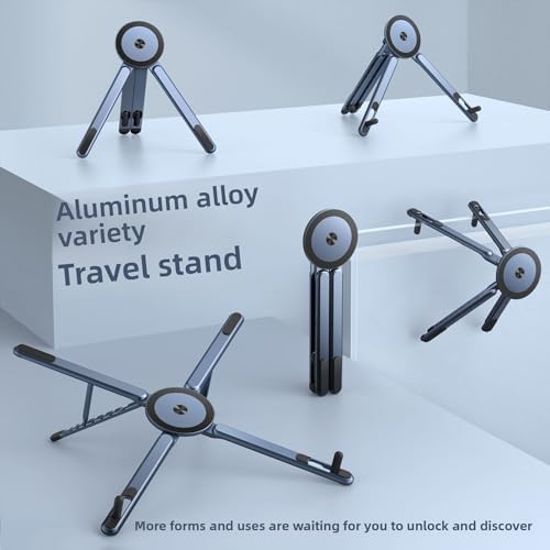Portable Laptop Stand for Desk, Foldable Adjustable Computer Riser with Magnetic Phone Holder, Aluminum Laptop Stand Tablet Stand Mobile Phone Holder (Gray)