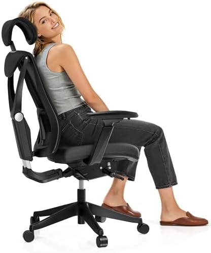 Desktronic Ergonomic Office Chair — Adjustable Desk Chair with Lumbar Support, Wide Seat, Headrest, 9 Adjustable Settings, Breathable Mesh Back, Comfortable Home Office Chair for Long Hours