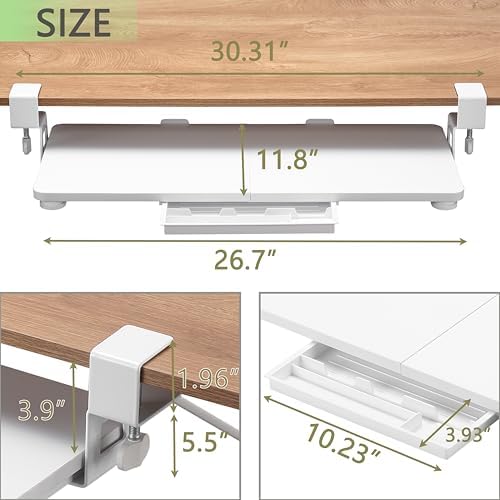 ETHU Under Desk Keyboard Tray with C-Clamp, 26.77x11.81", White