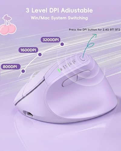 My Little Pony Ergonomic Vertical Mouse, VM01 Dual-Mode (2.4GHz/Bluetooth) Wireless Silent Mouse with LED Battery Indicator, 6 Buttons Silent Clicking Mouse for Wrist Comfort, PC, Laptop, Mac (Purple)