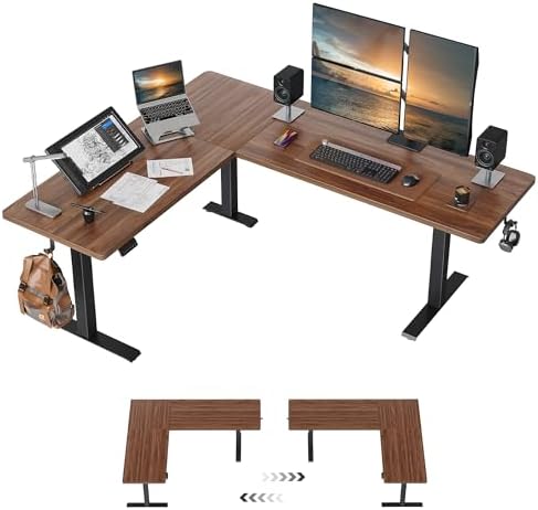 Cubiker Reversible L Shaped Standing Desk - 63 x 55 Inch Electric Adjustable Height Corner Standing Desk, Ergonomic Sit Stand Up Table with 3 Memory Buttons, Splice Board for Home Office, Black Walnut