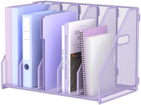 MINDEPOT Desk File Organizer Folder Holder with 5 Vertica for Office Purple
