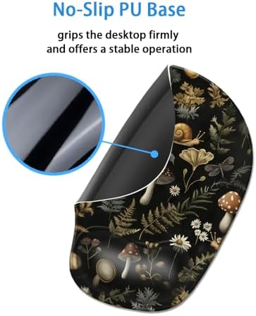 Ergonomic Mouse Pad with Wrist Rest,Comfortable Computer Gel Mouse Pad Wrist Support for Laptop,Pain Relief Mousepad with Non-Slip PU Base Mushroom