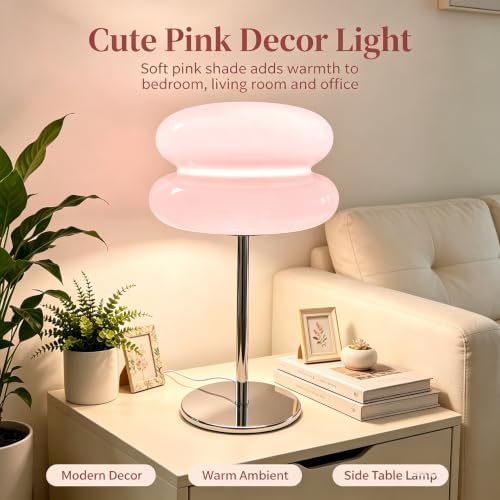 Bedroom Mushroom lamp, Medieval Modern Bedside Table lamp, dimmable Retro Egg Tart Headlight, Unique Home Mushroom Decoration Aesthetic Lovely Living Room Desk lamp (Pink)