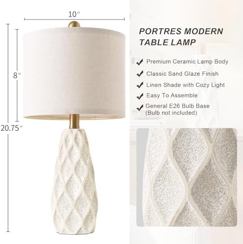 Samll Table Lamps Set of 2 for Living Room, 20.25" White Bedside Boho Lamps