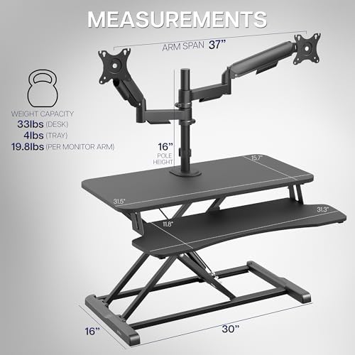 VIVO Black 32 inch Desk Riser with Monitor Mount, DESK-KIT-0K2K