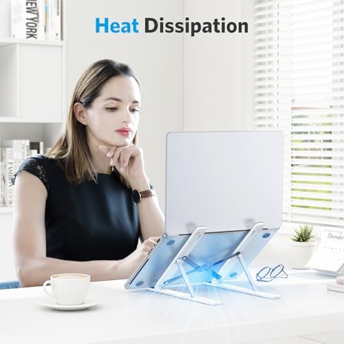 OMOTON Laptop Stand, Laptop Stand for Desk Ergonomic 7-Levels Angles Adjustable Computer Stand, Portable ABS Laptop Riser Holder Compatible with All Laptops and iPad（10-15.6", White