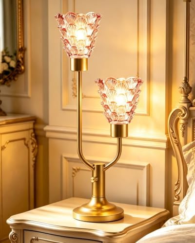 Lightdot Mid Century Modern Glass Table Lamp Dimmable Vintage Pink Lamp