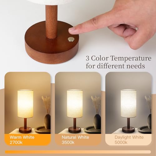LALISU Cordless Table Lamp, 3 Color Portable Battery Lamp Wood Base 2Pcs