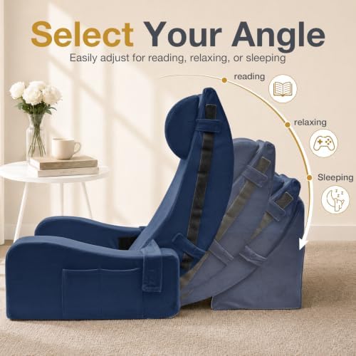 Sasttie 15-25 inch Adjustable Reading Pillow with Armrests, Navy