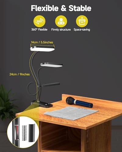 CUHIOY Rechargeable Clip on Light, Bed Headboard Reading Lamp, Black