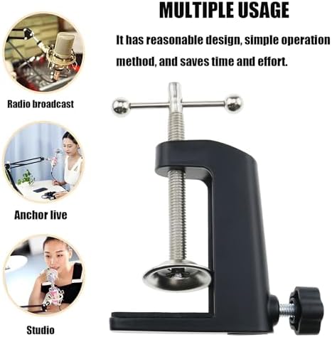 Universal C-Clamp Bracket Aluminum Alloy Adjustable Desk Lamp Holder Replacement Microphone Arm Clamp for Rotating Wall Lamps Microphone Poles Monitors Lamp Holder Installation Brackets (Black)