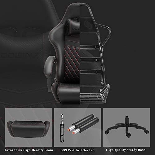 Dowinx Gaming Chair Big and Tall, Ergonomic Game Chair for Adults with Footrest and Massage Lumbar Support, High Back Computer Gamer Chair PU Leather, 350Lbs, for Office, Home, Black