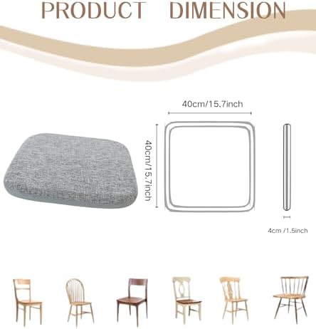 High Resilience Memory Foam Chair Cushion 15"x15"x2" Set of 2 Square Chair Pads and Washable Cover Non Slip Seat Cushions for Indoor Dining Room Kitchen and Office Chairs (Grey,15"x15")