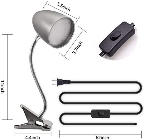 E ENERGETIC LIGHTING Desk lamp with Clamp, Non-Dimmable Clip Light for Bed and Desk, 4000K Cool White, 3.5W 240 LM lamp, Eye Protection, ETL Listed
