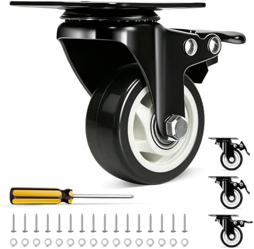 QNCZ 3 Inch Caster Wheels with Brake, Swivel,Heavy Duty, Silent, Set of 4